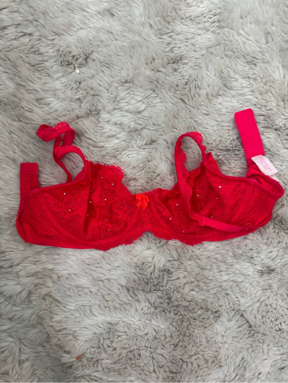 Victoria's Secret Bright Red Lace Underwire Bra with Bow Accent
